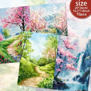 TEMU 10장의 A4 빈티지 스타일 봄 숲 스크랩북용 종이 세트, 풍경 정크 저널 용지, 수제 정크 저널 및 장식 공예용 종이, 크래프트 재료 스크랩북 용품, 정크 저널 키트, 선물 포장지