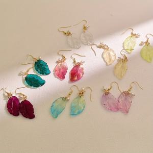 TEMU 여성용 리프 드롭 귀걸이 8쌍 - 가벼운 유리 드롭 귀걸이와 리프 펜던트, 숲 스타일 주얼리, 데일리웨어, 여름, 여행, 발렌타인데이 & 설날 선물용 - 리프 귀걸이