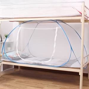 TEMU 설치가 용이한 3초 팝업 몽골형 텐트 모기장, 전체 가장자리 커버, 블루, 폴리에스터 혼방, 철제 프레임.