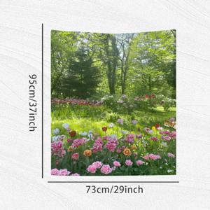 TEMU 대형 평온한 야생 꽃 풍경 테이프스트리 - 분홍색 꽃, 녹색 잎, 평온한 호수와 함께하는 생동감 있는 정원 장면, 세탁 가능한 폴리에스터 벽걸이, 침실, 사무실, 또는 거실 장식에 적합, 여성 및 친구에게 완벽한 선물, 37x29/59x51/78x59 인치, 자연을 모방한 장식 | 생동감 있는 벽걸이 | 자수된 가장자리, 꽃 장식