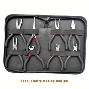 TEMU 4.5인치 바늘머리 펜치, 납작머리 펜치, 펜치, 사선 펜치, 와이어 커터를 포함한 8종 주얼리 제작 펜치 세트. 주얼리 제작 및 다양한 작은 수리 작업에 적합합니다.
