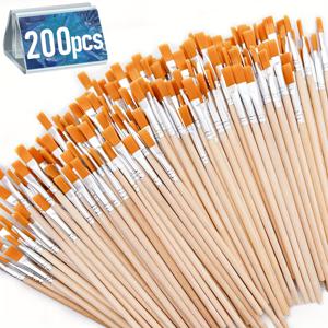 TEMU 200개 나무 손잡이 브러시, 나일론 브러시, 수채화, 유화, 크리스마스, 할로윈, 추수감사절 DIY 아트 용품, 손으로 그린 수채화 및 유화 브러시 세트