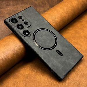 TEMU 휴대폰 케이스 - 고급 레트로 인조 가죽 휴대폰 케이스, 삼성 Galaxy S25 Ultra S24 S23 S22 S21 Note 20 Ultra 호환, 무광 소프트 범퍼 마그네틱 무선 충전 충격 방지 커버|폰케이스|S21케이스|S22케이스