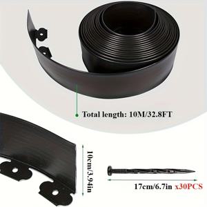 TEMU 10cm 고고한 풍경 경계 키트, L자 모양의 돌 격리 바, 꽃밭과 잔디밭을 위한 검은색 PE 정원 경계, 30개의 날카로운 끝이 있는 스테이크, 10m 길이, 정원 경계 솔루션|현대 정원 장식|내구성 있는 정원 경계, 정원 경계 용품