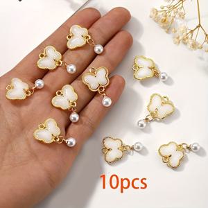 TEMU 10개 빈티지 중국 스타일 나비 펜던트 – 골드 톤과 진주 장식이 있는 우아한 그린 유리 펜던트, 목걸이, 팔찌, 귀걸이 및 공예 장식에 적합, 완벽한 선물 아이디어|귀걸이|목걸이|팔찌