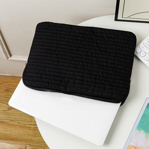 TEMU 대용량 줄무늬 노트북 슬리브, 아이패드 및 태블릿용 - 내구성이 뛰어난 폴리에스터, 지퍼 안쪽 부속품, 손세탁 가능, 흰색 줄무늬가 있는 검정색, 14인치 이하의 장치에 대한 안전한 저장, 장치에 대한 안전한 저장|가죽 디자인|지퍼 부속품, 태블릿 휴대용 케이스|노트북파우치