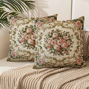 TEMU 2개 세트 우아한 로코코 장미 플로럴 베개커버 - 소파 & 침대용 현대적인 팜하우스 스타일 쿠션 커버, 지퍼 잠금, 장미 패턴 (,,), 장식용 쿠션 쉘 (내부 쿠션 미포함)