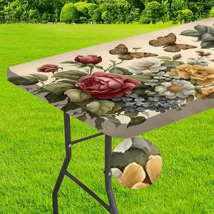 TEMU 1개 세탁 가능한 야외 테이블보, 탄력 있는 가장자리 - 캠핑, 피크닉, 정원 파티용 내구성 폴리에스터 직사각형 테이블 커버 - 밝은 색상, 실내/실외 사용 가능, 기계 세척 가능