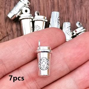 TEMU 스타일 주얼리 액세서리용 7개 세트 3D 커피컵 참 펜던트, 핸드메이드 DIY 팔찌 및 목걸이 귀걸이 만들기 소품 10*21mm