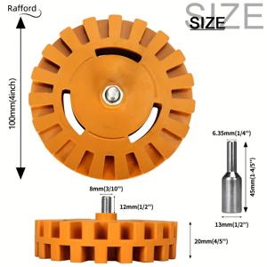 TEMU Rafford 1개 3.5 및 4인치 자동차 고무 지우개 휠, 접착제 제거제, 고무 휠 기어, 부드러운 드릴 어댑터, 페인트 수리 고무 비닐 데칼 제거 도구, 드릴 회전 자동차 표면 스티커 제거 도구에 적합.