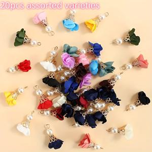 TEMU 20개 혼합 색상 모조 태슬 꽃 참 - 금색 그물 & 장식이 있는 파란 천 꽃, 1.1x0.55인치 DIY 주얼리 만들기 용품 (목걸이, 팔찌, 귀걸이용) - 우아한 디자인의 부드러운 질감 참