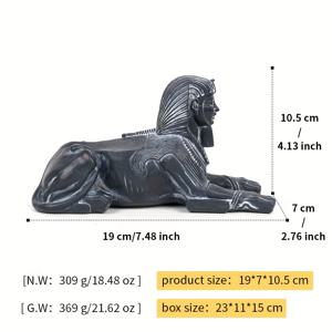 TEMU 이집트의 신비로운 Sphinx 조각 - 세련된 검은 패턴이 있는 레진 동물 조각, 가정 장식, 사무실, 또는 자동차에 이상적 | 할로윈, 부활절, 한카와에 적합한 선물, 선물 아이템 | 역사적인 테마 | 장식 조각, 가정 장식용 조각