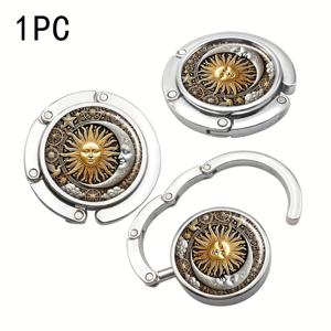 TEMU 빈티지 태양과 달 디자인의 짠 합금 접이식 핸드백 홀더, 휴대용 테이블용 가방 홀더, 레트로 스타일 여성용 가방 홀더, 가방 보관 정리기, 가방 걸이 시스템