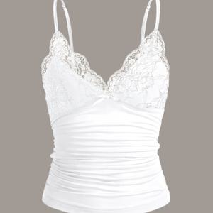 TEMU 솔리드 컬러 레이스 패치워크 플리츠 Y2K 캐미솔