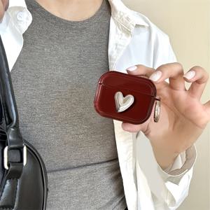 TEMU & 실버 3D 하트 무광 방진 충격방지 케이스, 애플 에어팟 무선 이어버드 보호 커버