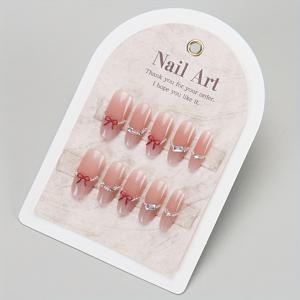 TEMU 10개 세트 핸드메이드 웨어러블 네일 고급 누드 비즈 체인 핸드메이드 네일 아트 조각 스위트 쿨 스타일 네일, 스위트 앤 쿨 풀 커버리지 네일, 여성용 및 카테고리: 프레스 네일