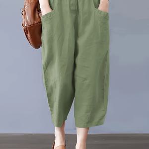 TEMU 여성 캐주얼 하렘 팬츠 - 편안한 탄성 허리 밴드의 7부 길이, 단색 포켓, 봄, 여름, 가을에 완벽한 선택