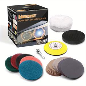 TEMU 3인치 자동차 헤드라이트 복원 키트, 자동차 폴리싱 샌드 디스크 조합, 2000에서 10000까지의 모래, 1/4인치 핸들 백킹 패드, 스코치 , 부드러운 패드, 벨벳 폴리싱 패드, 39pcs 세트