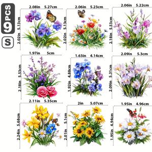 TEMU 9개 나비 플로럴 수채화 전사 스티커 | 데이지, 백합, 장미, 보라색, 튤립, , , 파파야, 잎갈퀴꽃, 의류, 청바지, 백팩용 - 세탁 가능한 열전사 디자인