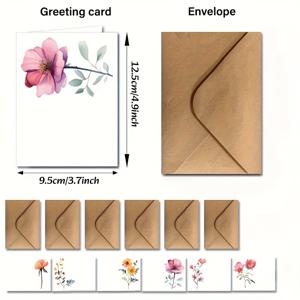 TEMU 수채화 플로럴 무지 노트 카드 12개 세트 (봉투 포함) - 저널링, 스크랩북, 펜팔에게 편지를 쓰기에 적합 | 공예 애호가를 위한 아름다운 문구류, 모든 행사를 위한 인사말 카드로도 적합.