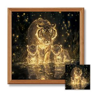 TEMU 최신 크리에이티브 5D 야광 호랑이 가족 시리즈 키트, 40X40Cm/15.7X15.7Inch, 페인팅 용품 포함, 성인 초보자에게 적합하며 아트 홈 선물로도 좋습니다.|보석십자수