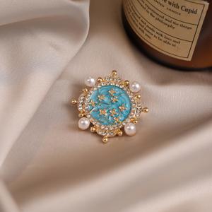 TEMU 빈티지 반고흐 별빛 오일 페인팅 브로치 - 우아한 라운드 알로이 핀, 블루 & 골든 액센트, 여성 아트리스트 선물, 패션 액세서리, 빈티지 주얼리, 하이엔드 액세서리, 세련된 디자인