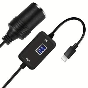 TEMU USB C to 12.8V 어댑터 - USB C DC 5V to 12V 차량용 소켓 변환 케이블 (전압 표시 기능 포함 2FT, , GPS, 운전기록기 등에 적합), 배터리 없음