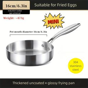 TEMU 304 스테인리스 스틸 3단 프라이팬 (높은 엣지, 평평한 바닥) - 다양한 사이즈로 제공, 계란 프라이, 소고기/블랙페퍼 소스 끓이기, 전문가용 버터 녹기 등 빠른 미니 브런치에 적합. IT'S SU