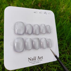 TEMU 봄과 여름을 위한 미백 소프트 큐트 스타일 핸드메이드 탈부착 네일 스티커, 라이트 퍼플 캣아이 유리 비즈 10pcs 세트|네일스티커