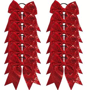 TEMU 12개 컬러 타운 대형 글리터 치어 헤어 보우 - 탄성 손수 만든 포니테일 홀더, 반짝이는 별과 꽃무늬 액세서리, 치어리딩, 댄스, 스포츠 파티, 대학 행사용 - 올 시즌 파티 액세서리, 치어 액세서리, 치어리더 액세서리, 축제 액세서리, 우아한 디자인, 손수 만든 보우