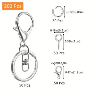 TEMU 200개 아연 합금 로브스터 걸쇠 세트, 로브스터 트리거 회전 후크 및 키체인 포함, 공예, 키체인 및 펜던트 프로젝트에 적합.