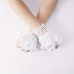 TEMU 1쌍, 더블 레이어 러플 엣지 플로럴 슬리브 커프 네일 아트 사진 소품 로리타 스타일 커프스 손목 밴드