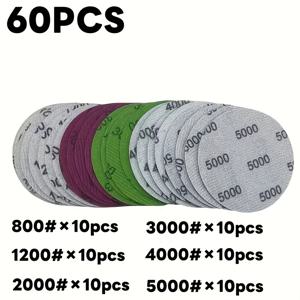 TEMU 125mm 폴리싱 패드 60개 세트. 건식 및 습식 사용 모두에 적합하며, 입자 크기는 800, 1200, 2000, 3000, 4000, 5000입니다. 이 고품질 플러시 후크 샌딩 패드 컬렉션은 미세 입자 사포를 포함하고 있으며, 사용을 위해 설계되었습니다.
