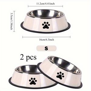 TEMU 2개 세트 고강도 스테인리스 스틸 슬로우 피더 강아지 & 고양이 사료 및 물그릇 - 미끄럼 방지 고무 베이스, 쉽게 세척 가능한 내구성 반려동물 그릇, 바닥 및 표면에 적합