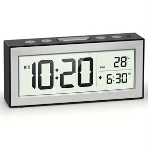 TEMU 니에이 배터리 구동 디지털 알람 시계 - 자동 조광 백라이트 & 야간 투시 기능, 대형 LCD 디스플레이, 듀얼 알람, 스누즈 버튼, 온도/날짜/요일 표시 - 침실, 사무실, 여행용 시계 - 12/24시간 호환, °C/°F 지원 - 배터리 미포함, 세련된 디자인, 고품질 디스플레이, 직장인 필수품