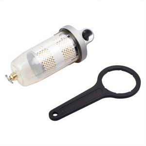 TEMU 496 B10-AL 연료 탱크 필터의 조립, 필터 렌치 포함, 가솔린 및 디젤에서 물을 분리하기 위한 설계, 최대 필터링 30 마이크론, 1분당 25 갤런의 흐름 속도, 150 파운드 퍼 사인 PSI의 압력 등급, 1인치 NPT 상단 캡을 특징으로 합니다.