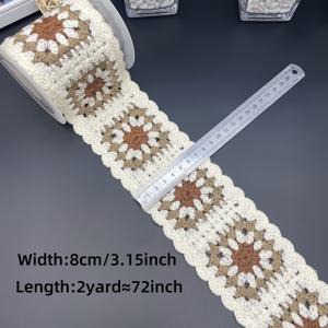 TEMU 2 야드/72인치, 수용성 자수 모조 핸드 코바늘 체크 바코드 레이스 (의류, 가방, 신발, 모자, 재료 및 액세서리용), 정교한 블랙 모조 핸드 코바늘 할머니 체크 바코드 코바늘 레이스