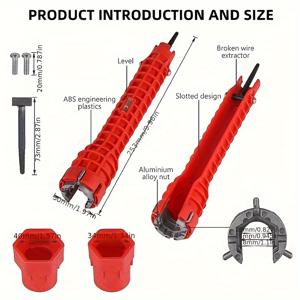 TEMU 및 싱크대 설치용 14-in-1 다용도 공구 - 튼튼한 플라스틱 재질, 욕실 배관 설치에 적합, 조절 가능한 렌치, 파이프 벤더 및 추가 배관 공구 특징.