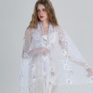 TEMU 웨딩 파티용 신부 숄, 화이트 쉬폰 스카프, 우아한 요정 스타일 여행용 아웃도어 숄, 핸드메이드 프린지