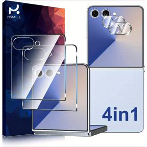 TEMU 2pcs 강화 유리 스크린 보호기(전면 스크린만) 및 2pcs 카메라 렌즈 보호기.9H 경도. 버블 프리. 설치가 쉬움, Flip 7용