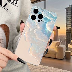 TEMU 아이폰 모델 16/15/14/13/12/11/7/8/Xr/Xs/Plus/Pro/Pro Max와 호환되는, 반짝이는 바다 파도와 해변 디자인의 폰 케이스, 사랑하는 사람을 위한 완벽한 선물