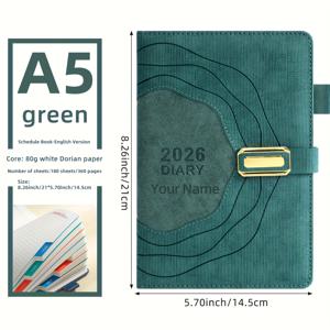 TEMU 커스터마이즈 이름 2026 플래너, 버클 디자인, A5 사이즈, 링 바인더 노트 포함, 주간 및 월간 플래너, 하드커버 인조 가죽 커버, 친구, 교육자, 동료 및 졸업 행사 선물로 적합.