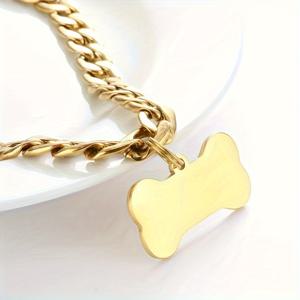 TEMU 맞춤형 반려동물 ID 태그 - 강아지와 고양이용, 스테인리스 스틸 분실 방지 펜던트 (이름/전화번호 각인 옵션) - 뼈 모양 디자인, 체인 포함, 스크래치 방지, 골드 또는 실버