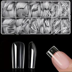 TEMU 미디엄 스퀘어 네일 팁 600pcs 투명 젤 네일 스티커 풀 커버 소프트 인조 손톱 DIY 홈 살롱 선물용, 길이 연장 프리셰이프 프레스온 손톱 (12 사이즈)