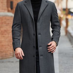 TEMU 남성용 네이비 블루 더블브레스트 롱 코트 - 봄과 가을에 어울리는 스타일리시한 단색 , 우아한 라펠 칼라, 버튼업 디자인, 야외 활동 및 캐주얼 착용에 완벽, 세련된 스타일의 가을 아우터웨어, 구조적 핏