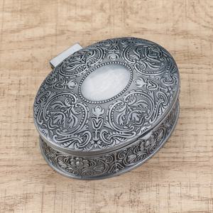 TEMU 고전적인 이집트를 모티브로 한 오발 금속 보석 상자, 세련된 꽃무늬 및 기하학적 패턴 - 안전한 클래스 클로저, 목걸이, 반지, 시계, 네일 아트 보관용 천으로 내장된 내부 - 우아한 테이블탑 정리함, 보석 상자, 보석 상자