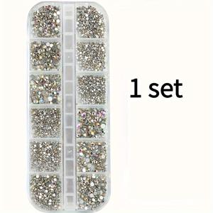 TEMU AB 네일 라인스톤 세트 - 멀티 사이즈 플랫백 라인스톤, 네일 아트에 적합, 무취, 네일 장식, 10가지 행사에 적합, 웨딩 테마, 여름 테마, 전문가용 살롱 및 홈 네일 장식, 네일 액세서리, 반짝이는 라인스톤