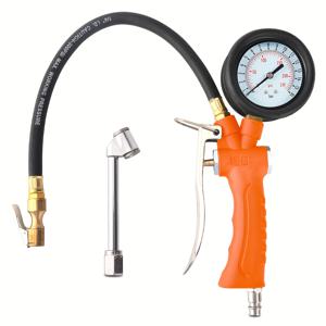 TEMU 전문가용 공기 펌프 230PSI/16bar 고압 타이어 인플레이터, 자동차/트럭//자전거용 360° 회전 압력 게이지 포함, 정밀 타이어 압력 측정 및 빠른 공기 주입, 오렌지 핸들 + 에어 펌프 로드