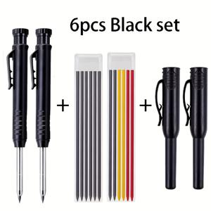 TEMU 내장형 연필깎이 & 칼집이 있는 6개 세트 전문 목수 연필 세트 - 리필 가능 2B 납연필, 구멍 표시 도구, 목공 및 DIY 프로젝트용 인체공학적 그립 - 내구성 플라스틱 구조, 목공 필수품, 툴, 슬림한 연필 디자인, 메탈릭 악센트