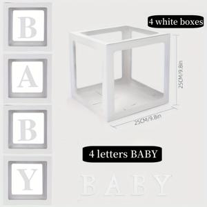 TEMU 8개 세트, [B][A][B][Y] 4글자가 있는 흰색 풍선 상자 세트, 샤워, 결혼식, 생일, 기념일, 발렌타인데이, 크리스마스, 할로윈, 프로포즈 파티 및 기타 행사에 적합 (풍선은 포함되지 않음)